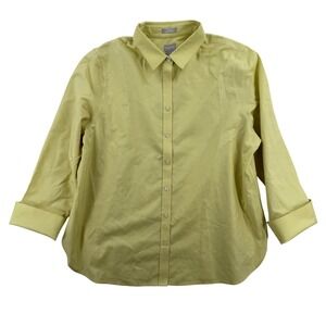 Chico's Shirt Womens XL 3 Yellow Solid No-Iron Stretch Button Front 3/4 Sleeve